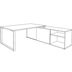 Bureau LOFTER Manager - L180 x P100 x H72,5 cm - console retour à droite (cases) - pieds blanc - plateau imitation chêne clair