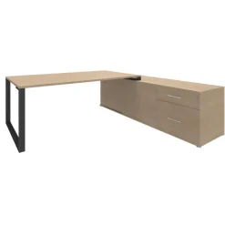 Bureau LOFTER Manager - L180 x P100 x H72,5 cm - console retour à droite (tiroirs) - pieds carbone - plateau imitation chêne clair