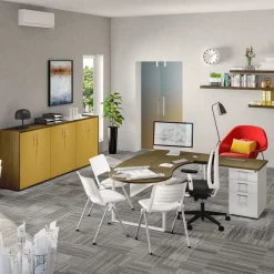 Bureau LOFTER Manager arrondi - retour à gauche - L200 cm - Plateau imitation chêne clair - Pied carbone (Pieds de renfort obligatoire à rajouter - non inclus)