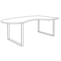 Bureau LOFTER Manager arrondi - retour à droite - L200 cm - Plateau imitation chêne gris - Pied blanc (Pieds de renfort obligatoire à rajouter - non inclus)