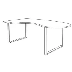 Bureau LOFTER Manager arrondi - retour à gauche - L200 cm - Plateau imitation chêne clair - Pied blanc (Pieds de renfort obligatoire à rajouter - non inclus)
