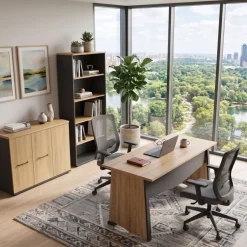 Bureau MAMBO - 140 cm - Pieds panneaux - Chêne Sonoma/noir