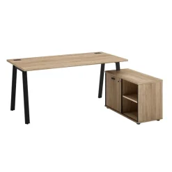 Bureau manager MAMBO avec retour droit - 160 cm - Chêne Sonoma/noir