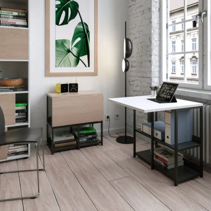 Bureau repliable avec structure métallique - 69 cm - chêne