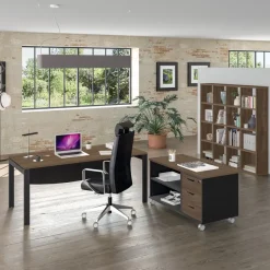 Bureau simple IRIS - L140 cm - Pieds aluminium - plateau imitation Hêtre