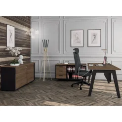 Bureau simple STEELY - L160 cm - pied carbone - plateau imitation Chêne clair