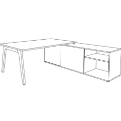 Bureau STEELY Manager - L180 x P100 x H72,5 cm - console retour à droite (2 tiroirs) L200 x P60 x H72,5 cm - pieds blanc - plateau imitation chêne clair