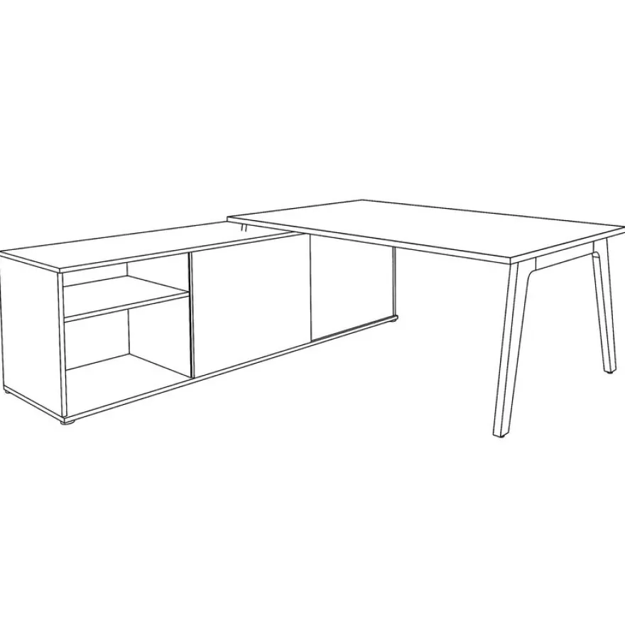 Bureau STEELY Manager - L180 x P100 x H72,5 cm - console retour à gauche (2 tiroirs) L200 x P60 x H72,5 cm - pieds carbone - plateau carbone