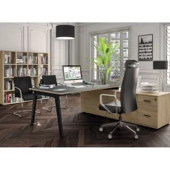 Bureau STEELY Manager - L180 x P100 x H72,5 cm - console retour à droite (2 tiroirs) L200 x P60 x H72,5 cm - pieds carbone - plateau carbone