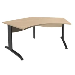 Bureau symétrique 120° IDRA - L185 cm - Pieds anthracite - plateau imitation Chêne clair