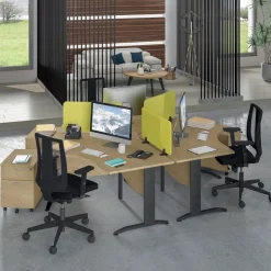 Bureau symétrique 120° IDRA - L185 cm - pieds alu - plateau imitation noyer