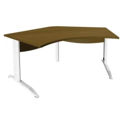 Bureau symétrique 120° IDRA - L185 cm - pieds blanc - plateau imitation noyer