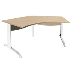 Bureau symétrique 120° IDRA - L185 cm - Pieds blanc - plateau imitation Chêne clair