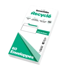 Bureau Vallée Recyclé - 60 Enveloppes - DL 110x220 - 80 g/m² - blanc - bande adhésive
