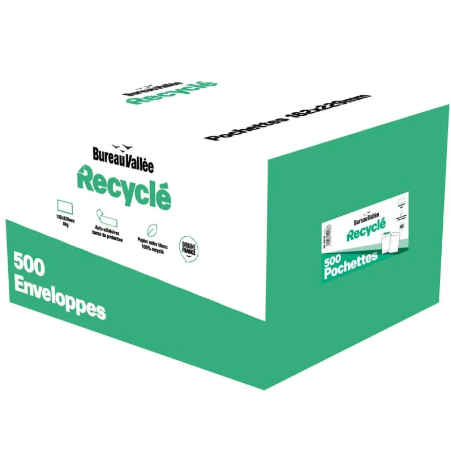 Bureau Vallée Recyclé - 500 Enveloppes - C5 162x229 - 90 g/m² - blanc - bande adhésive