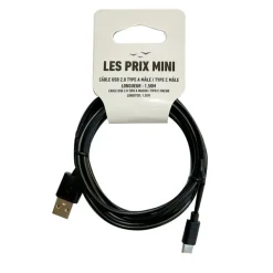Cable USB 2.0 Type-A/Type-C - 1,5 m - noir - LES PRIX MINI