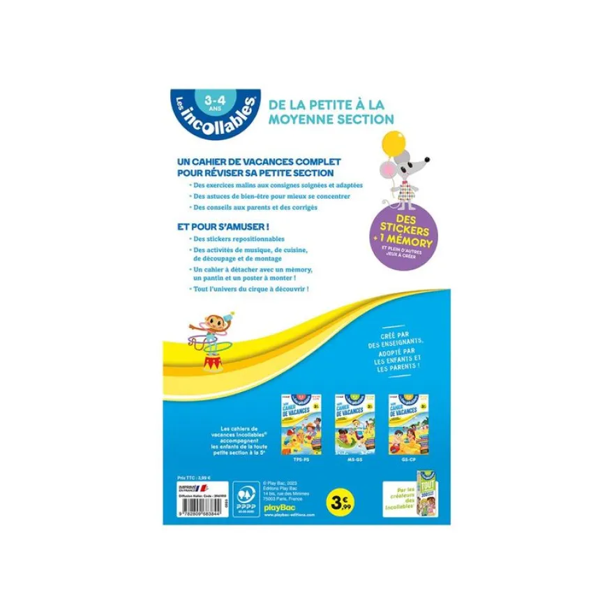 Cahier de vacances 2026 - Les incollables - Petite Section à Moyenne Section - 3/4 ans