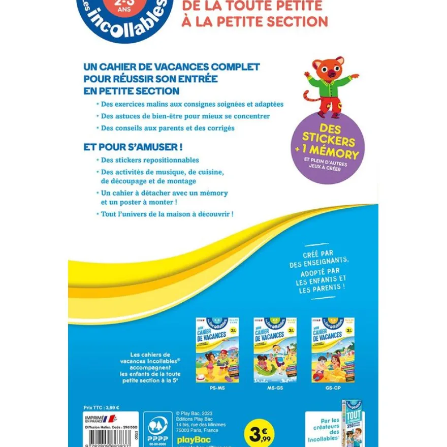 Cahier de vacances 2026 - Les incollables - Toute Petite Section à Petite Section - 2/3 ans