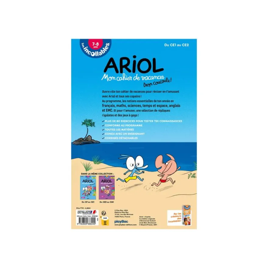 Cahier de vacances 2025 Ariol - Les Incollables - CE1/CE2 - livre d'exercices
