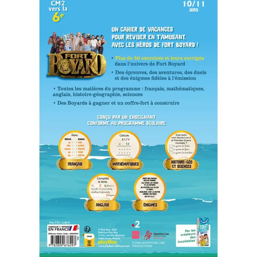 Cahier de vacances 2026 Fort Boyard - Les incollables - CM2 au 6E - 10/11 ans