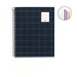 Cahier Miquelrius A5 noir - 100 feuilles 70 g/m² - quadrillé 5×5 - spirale - microperforé 2 trous - pour les notes et projets
