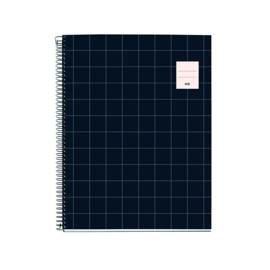 Cahier Miquelrius A5 noir - 100 feuilles 70 g/m² - quadrillé 5×5 - spirale - microperforé 2 trous - pour les notes et projets