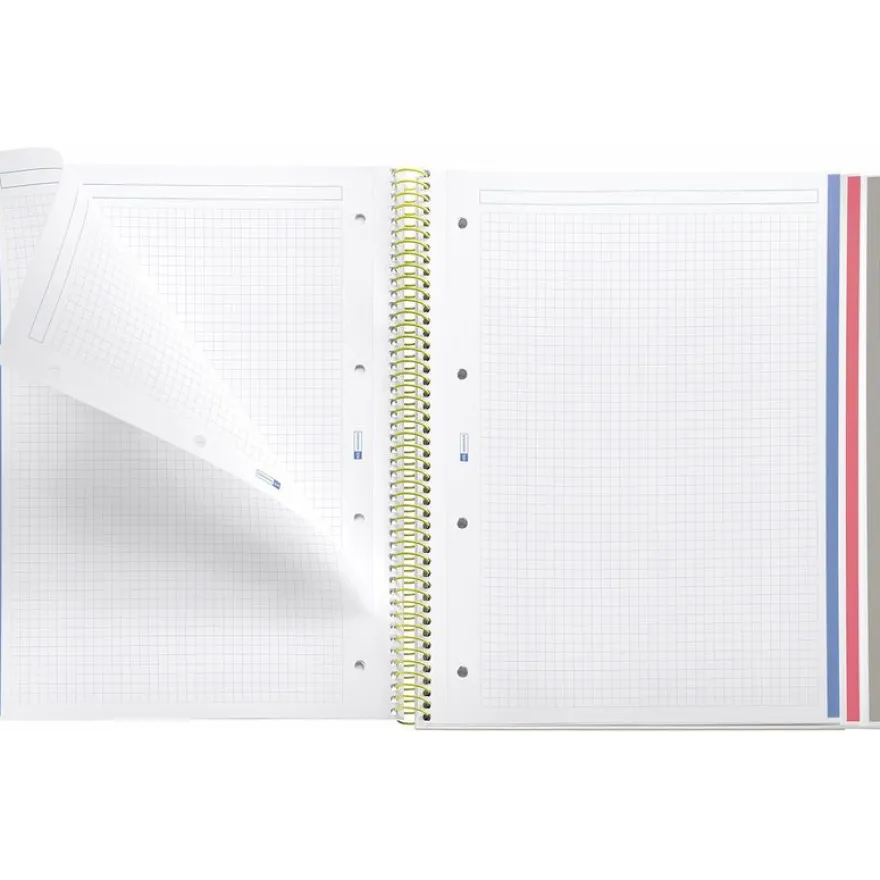 Cahier Miquelrius A4 violet - 100 feuilles 70 g/m² - quadrillé 5×5 - spirale - microperforé 4 trous - pour les cours et projets