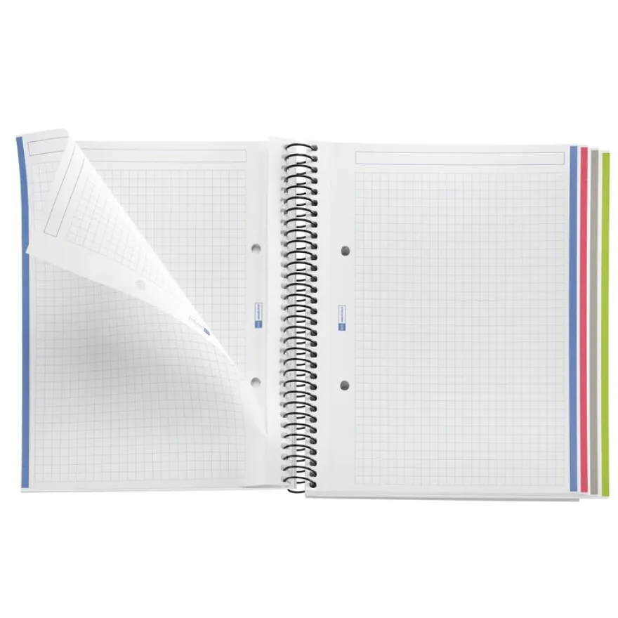 Cahier Miquelrius A5 violet - 100 feuilles 70 g/m² - quadrillé 5×5 - spirale - microperforé 2 trous - pour les notes au quotidien