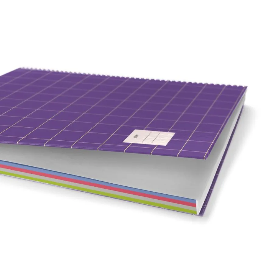 Cahier Miquelrius A5 violet - 100 feuilles 70 g/m² - quadrillé 5×5 - spirale - microperforé 2 trous - pour les notes au quotidien