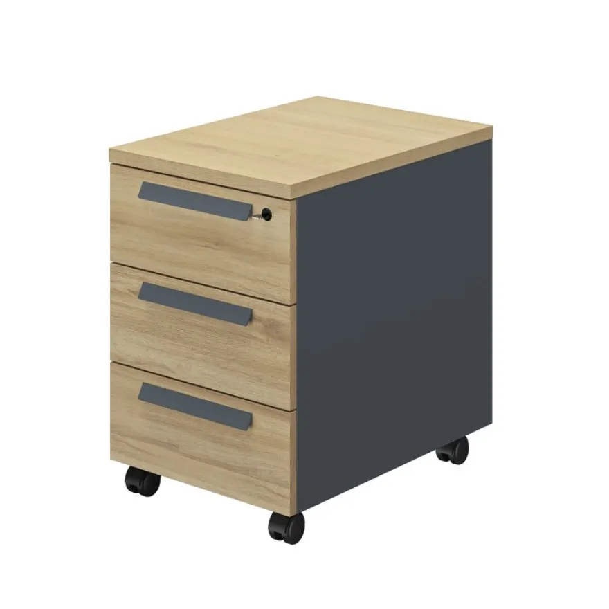 Caisson mobile ARCADE - Profondeur 60 cm - 3 tiroirs - chêne/anthracite