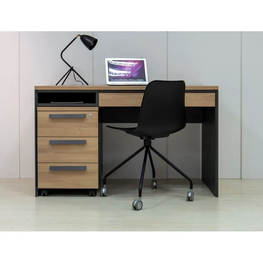Caisson mobile ARCADE - Profondeur 60 cm - 3 tiroirs - chêne/anthracite