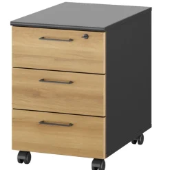 Caisson mobile JAZZ+ - Profondeur 60 cm - 3 tiroirs - monté - chêne du bocage