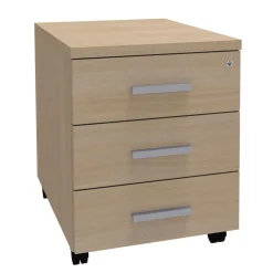 Caisson mobile LEVEL/STEELY/WOODY - L43 x H56 x P60 cm - 3 tiroirs - imitation Chêne clair
