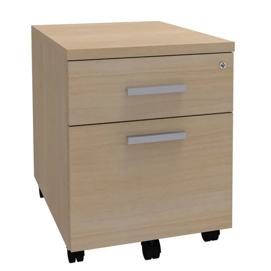 Caisson mobile LEVEL/STEELY/WOODY - L43 x H56 x P60 cm - 2 tiroirs dont 1 DS - imitation Chêne clair
