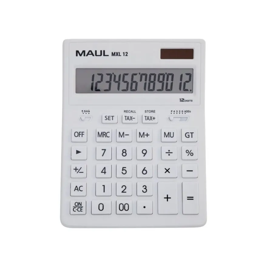 Calculatrice de bureau Maul MXL 12 - 12 chiffres - panneau solaire et pile - blanc