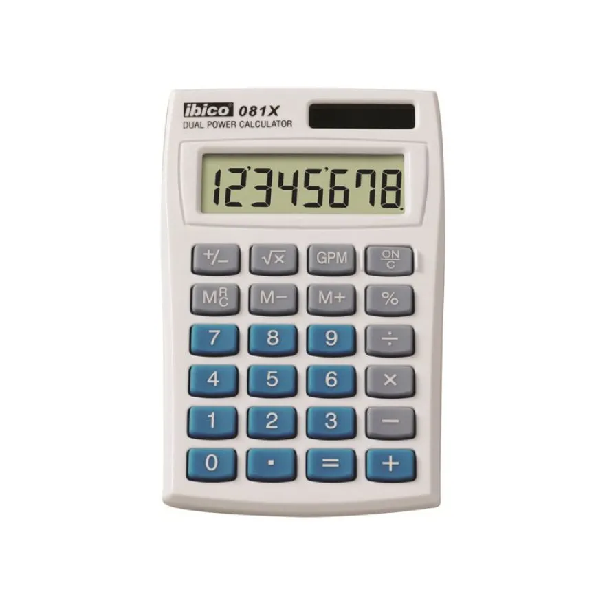 Calculatrice de poche Ibico 081X - 8 chiffres - alimentation batterie et solaire
