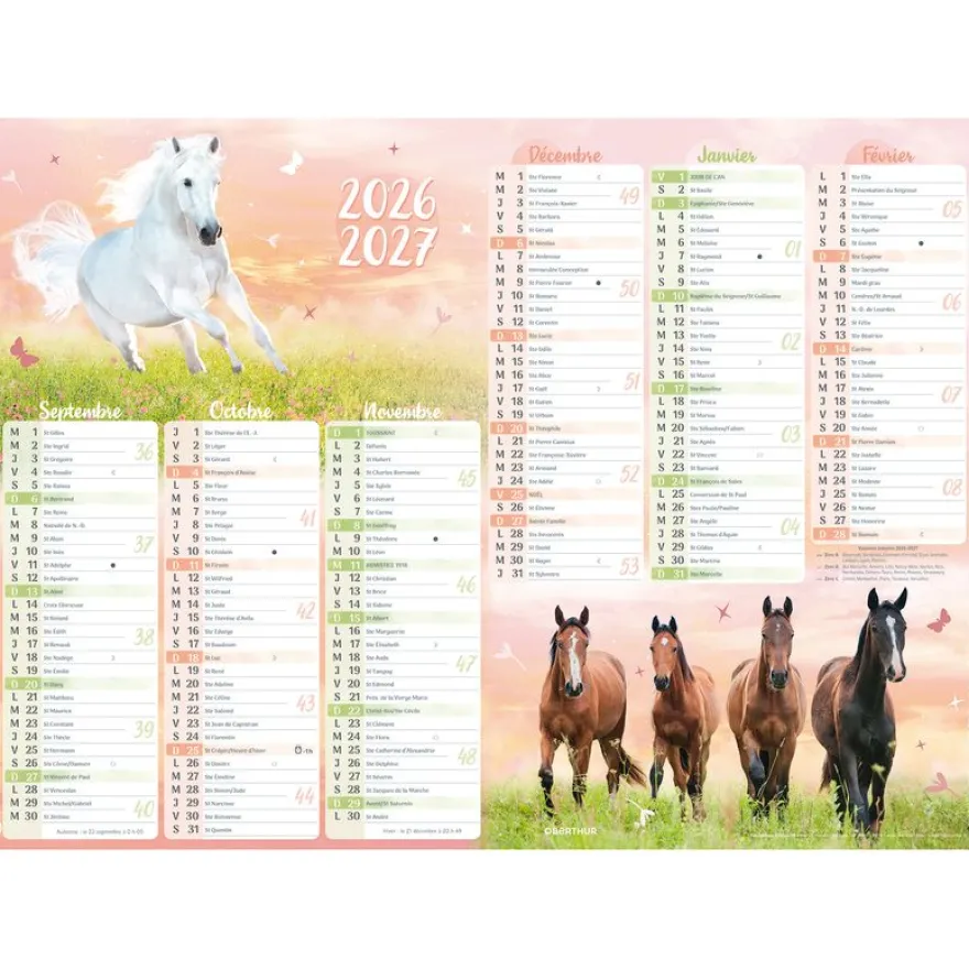 Calendrier Cheval - 6 mois par face - 55 x 40,5 cm - Oberthur
