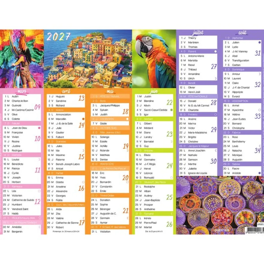 Calendrier Color Story - 6 mois par face - 32 x 42 cm - Oberthur