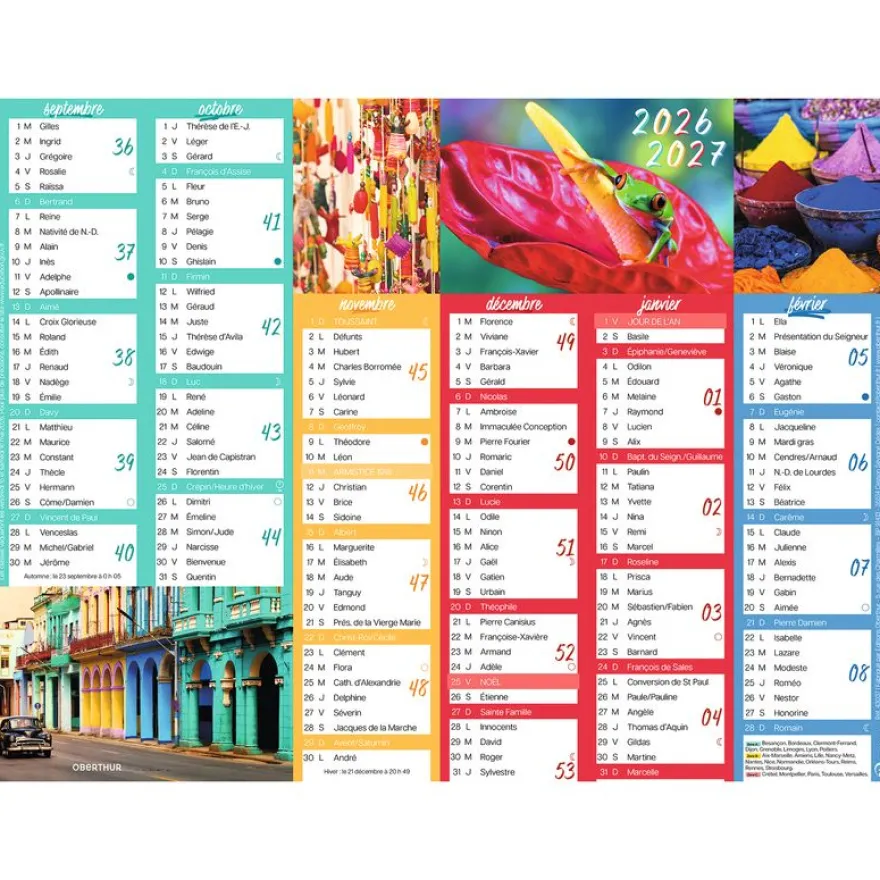 Calendrier Color Story - 6 mois par face - 55 x 40,5 cm - Oberthur