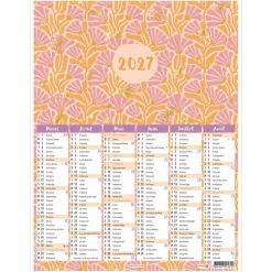 Calendrier Fleurs rétro - 6 mois par face - 21 x 26,5 cm - Oberthur