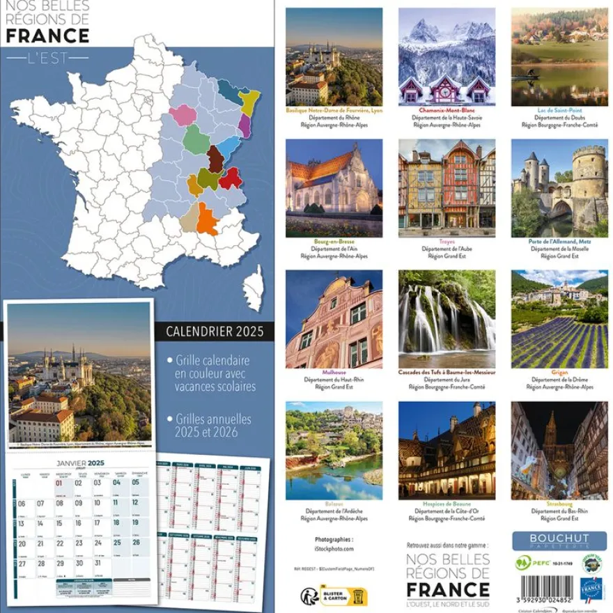 Calendrier illustré BOUCHUT 30 x 30 cm BELLES REGIONS DE FRANCE EST 70 %