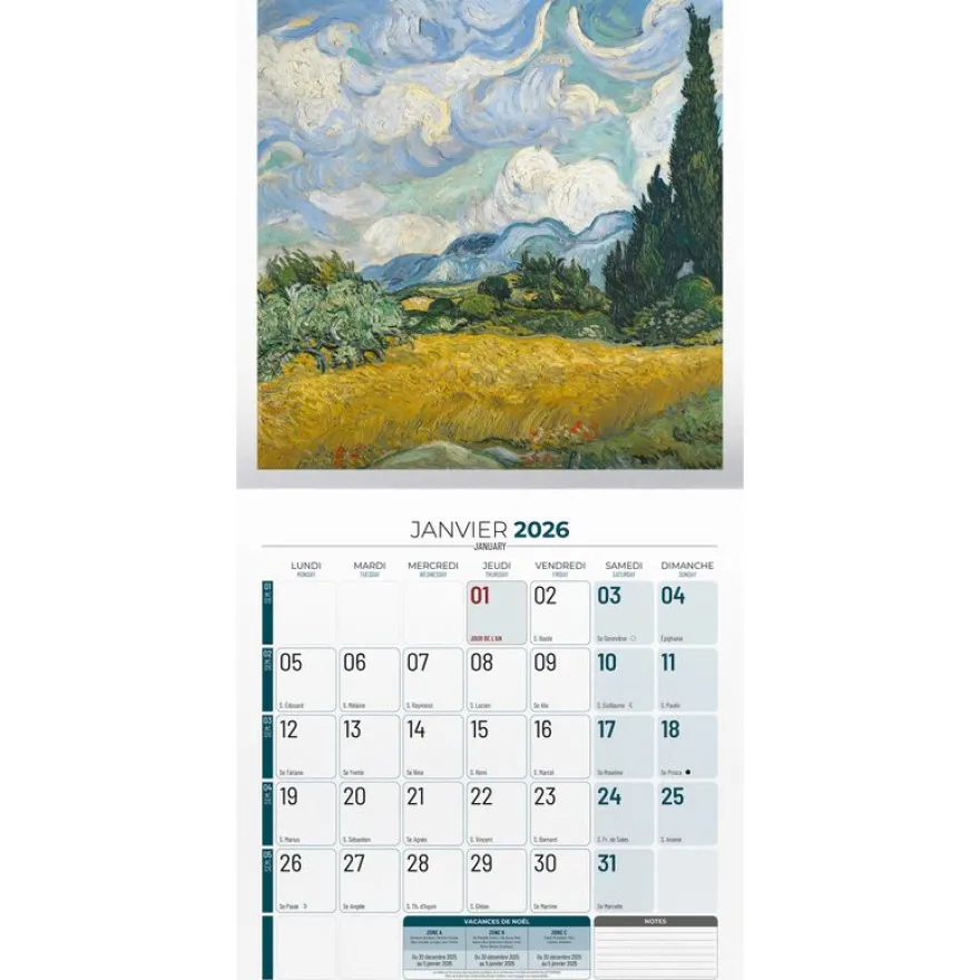 Calendrier illustré BOUCHUT 15 x 15 cm PEINTRE Vincent Van Gogh Pefc 70 %