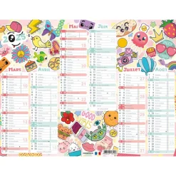 Calendrier Kawaii - 6 mois par face - 32 x 42 cm - Oberthur