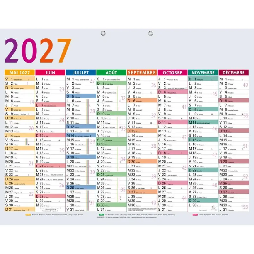Calendrier Multicolore - 8 mois par face - 55 x 40,5 cm - 16 mois - Exacompta
