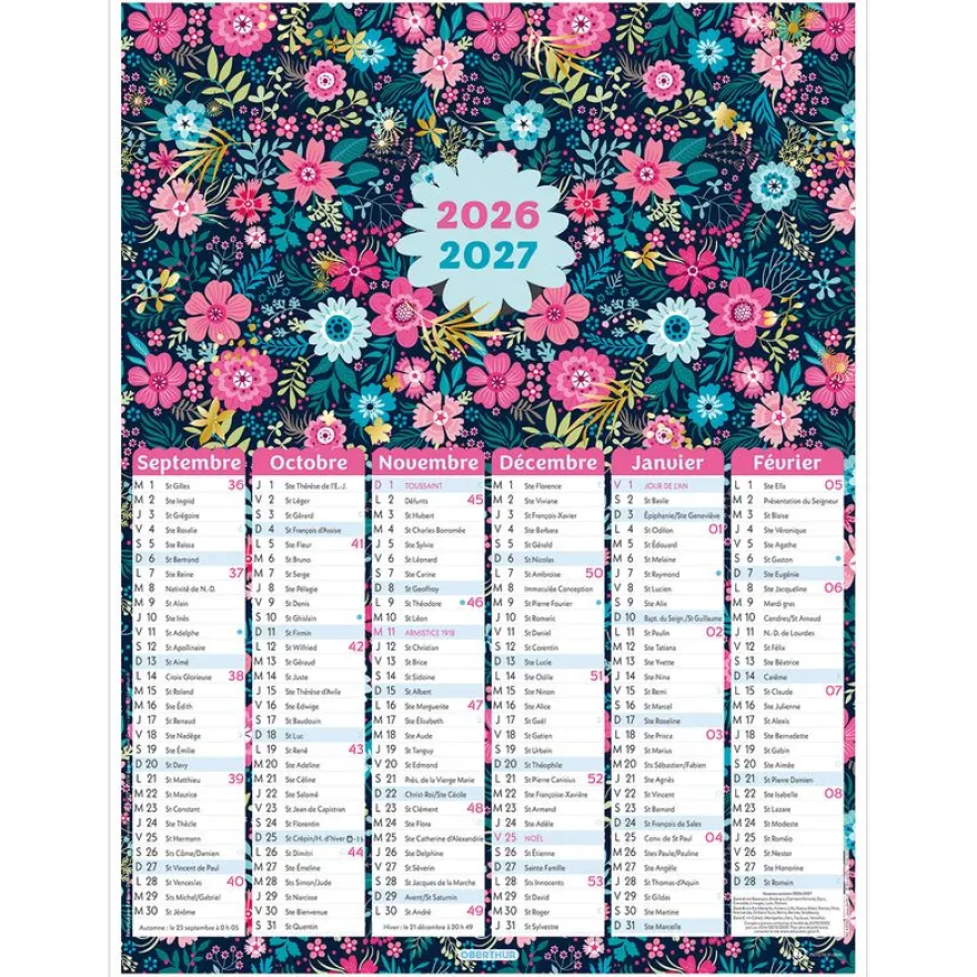 Calendrier Petites Fleurs - 6 mois par face - 32 x 42 cm - Oberthur