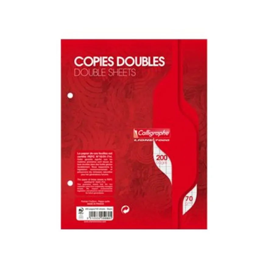 Calligraphe - copies doubles - 200 pages - 17x22 cm - grands carreaux (Seyes) - perforées