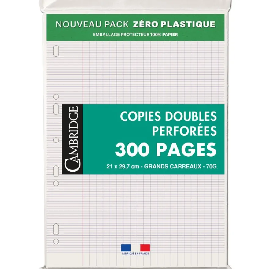 Cambridge - copies doubles - 300 pages - A4 - grands carreaux (Seyes) - perforées