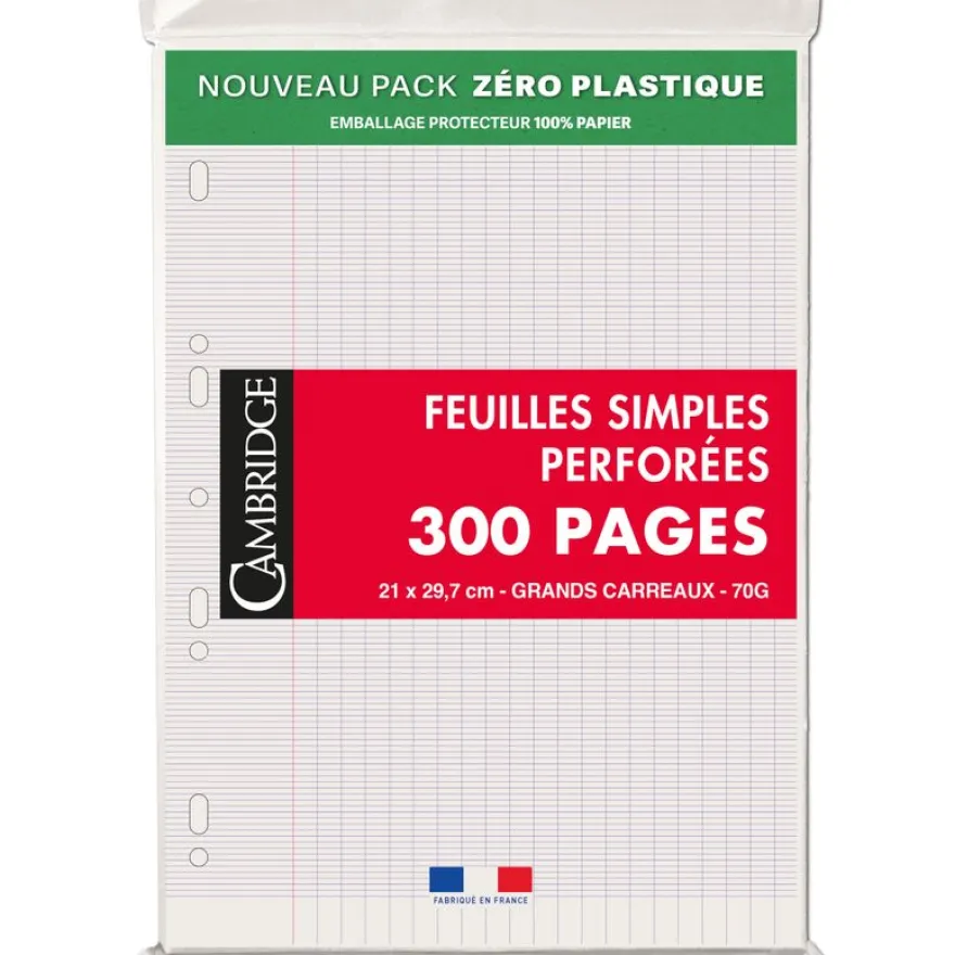 Cambridge - feuillets mobiles - 300 pages - A4 - grands carreaux (Seyes) - perforées