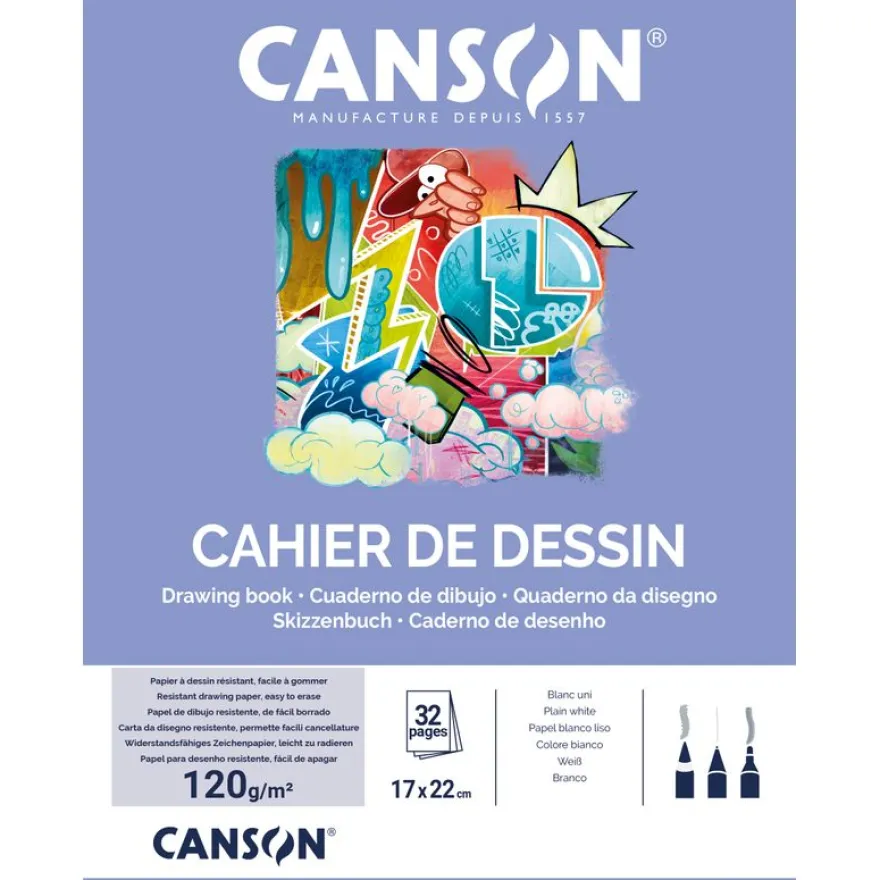 Canson - Cahier à dessin 17 x 22 cm - 32 pages - 120g - blanc