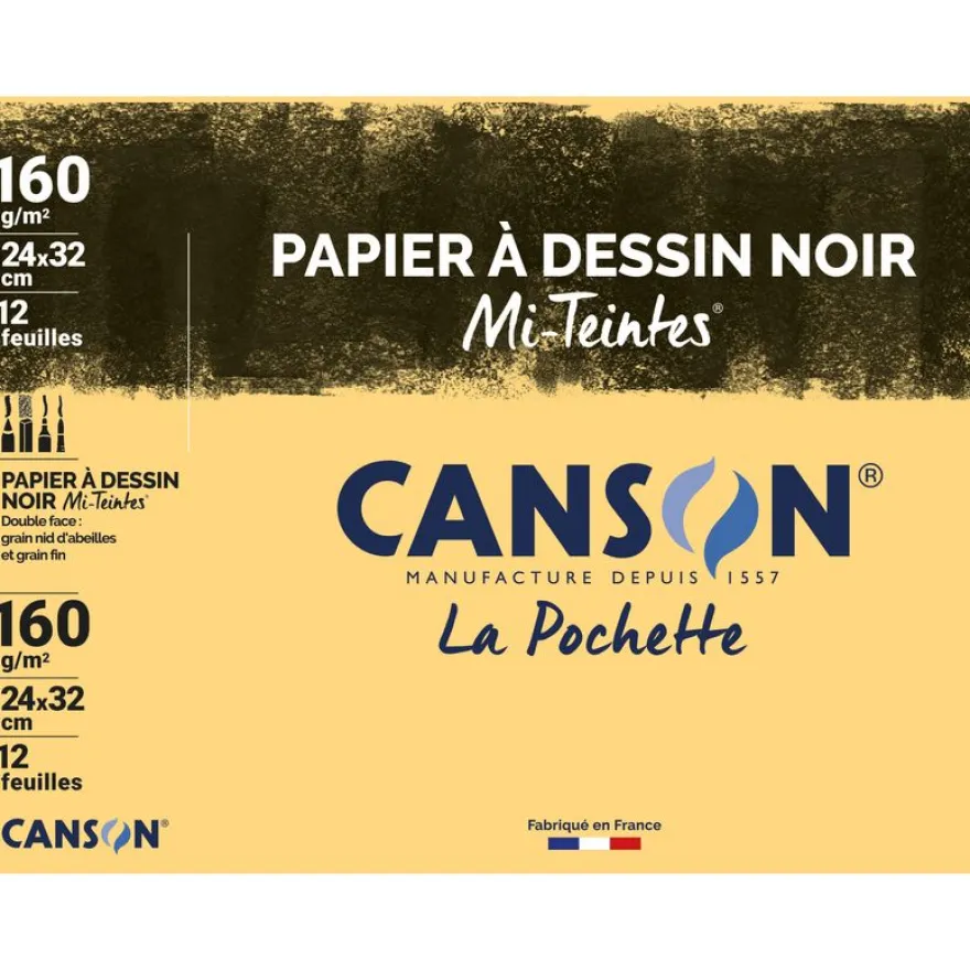 Canson - Pochette papier à dessin - 12 feuilles - 24 x 32 cm - 160 gr - noir